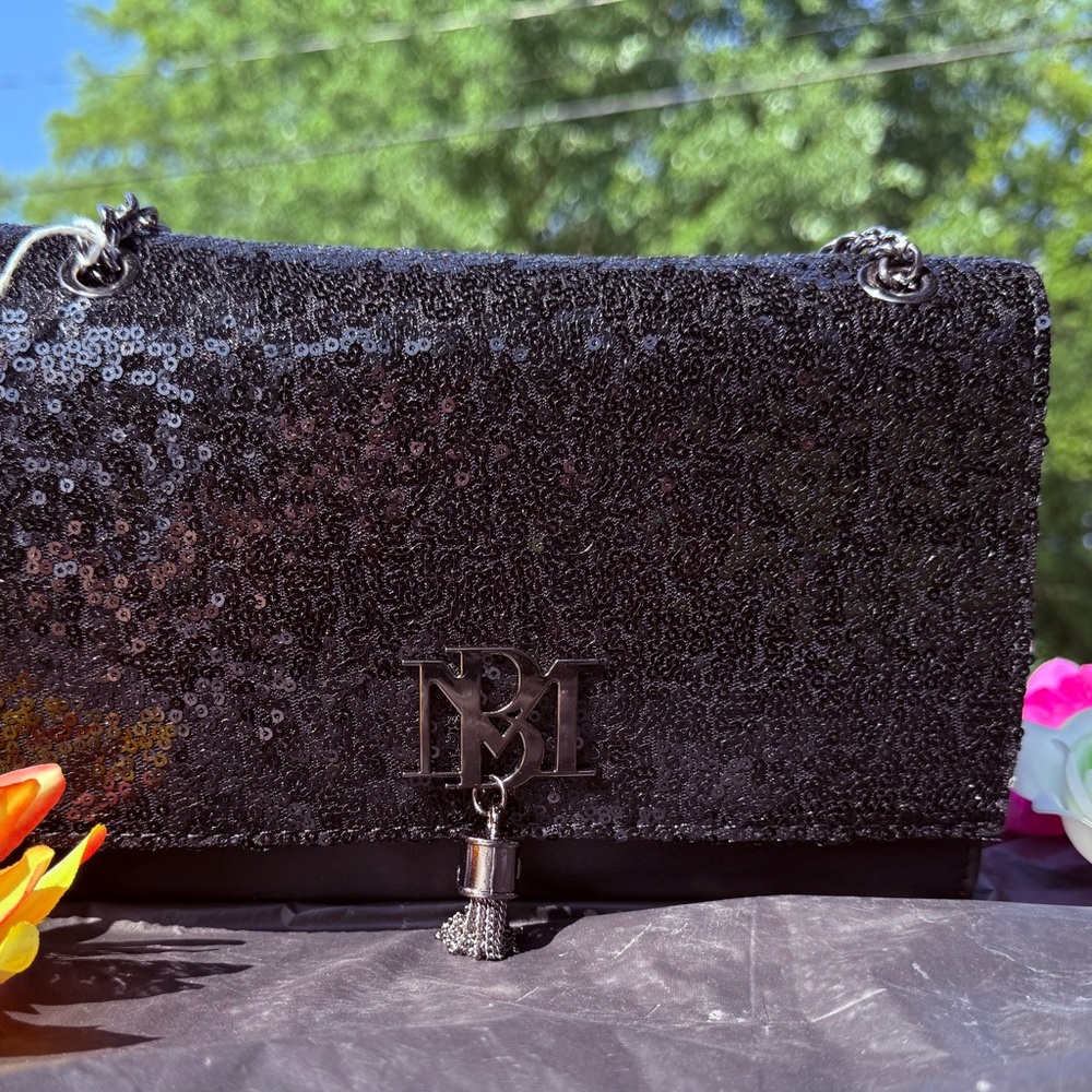 Badgley Mischka Elegant Black Sequin Shoulder Bag